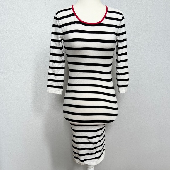 Sale! Intermix Black White Stripe 3/4 sleeve dress Small - Picture 1 of 5
